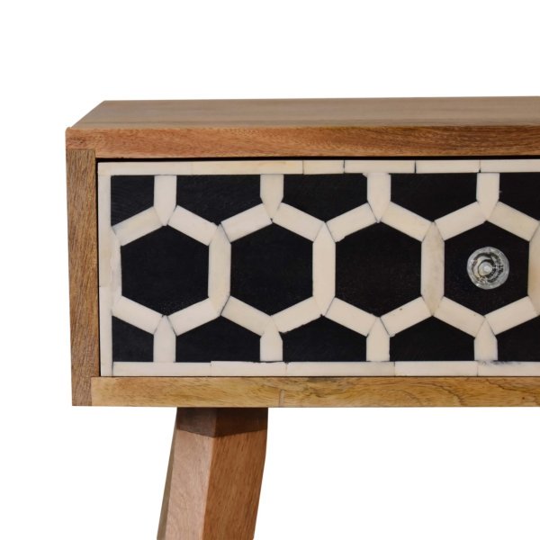 Solid Mango Wood Oak Finished Bone Inlay Tapered Bedside - Image 5