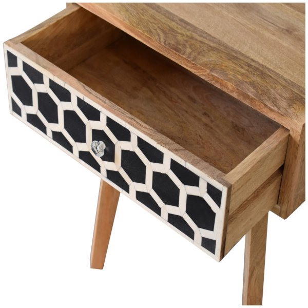 Solid Mango Wood Oak Finished Bone Inlay Tapered Bedside - Image 7