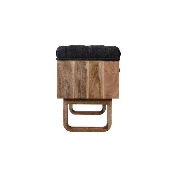 Solid Mango Wood Oak Finished  'U' Shaped Legs Black Tweed Upholstered Diamond Bench - Image 8