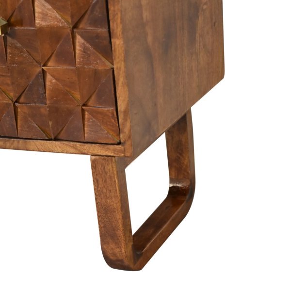 Solid Mango Wood Chestnut Finished Linen Upholstered 'U' Shaped Legs Diamond Bench - Image 7