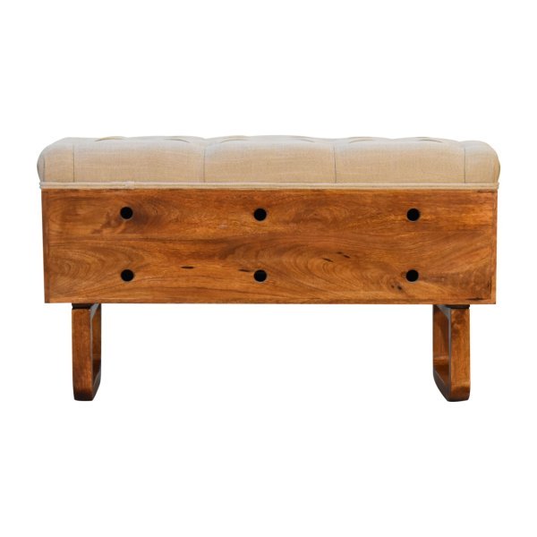 Solid Mango Wood Chestnut Finished Linen Upholstered 'U' Shaped Legs Diamond Bench - Image 9