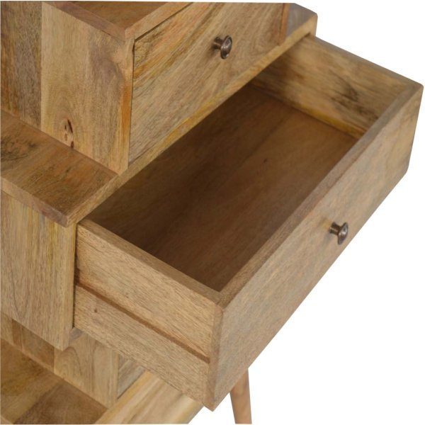 Solid Mango Wood Oak Finished 5 Drawer Tower Chest Cabinet - Image 4