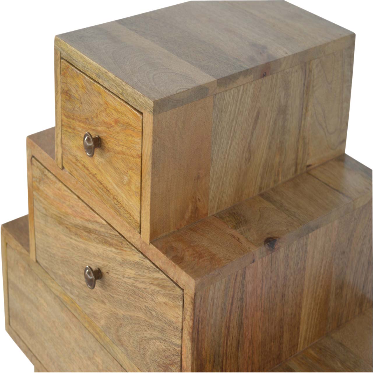 Solid Mango Wood Oak Finished 5 Drawer Tower Chest Cabinet - Image 5