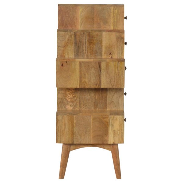 Solid Mango Wood Oak Finished 5 Drawer Tower Chest Cabinet - Image 6