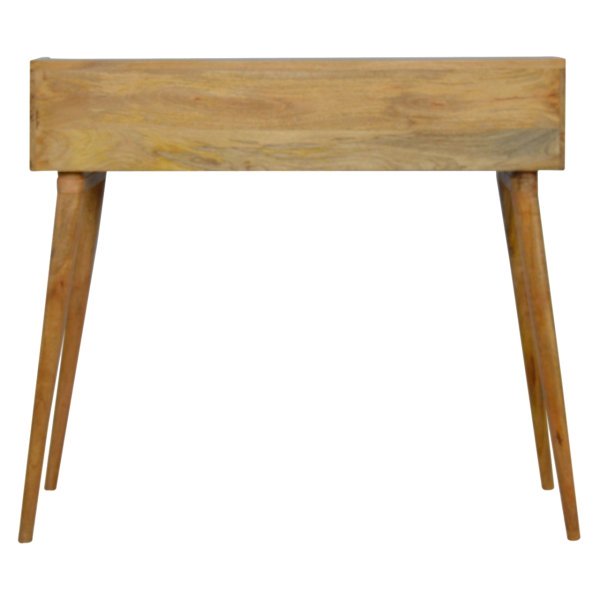 Solid Mango Wood Oak Finished Hand Painted Grey 3 Drawer Gallery Writing Desk - Image 9