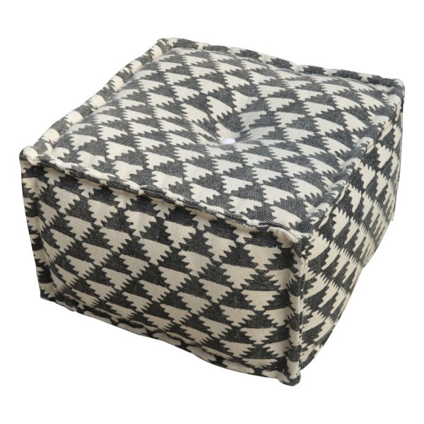 Solid Mango Wood Cotton & Jute Upholstered Durrie Pouffe - Image 3
