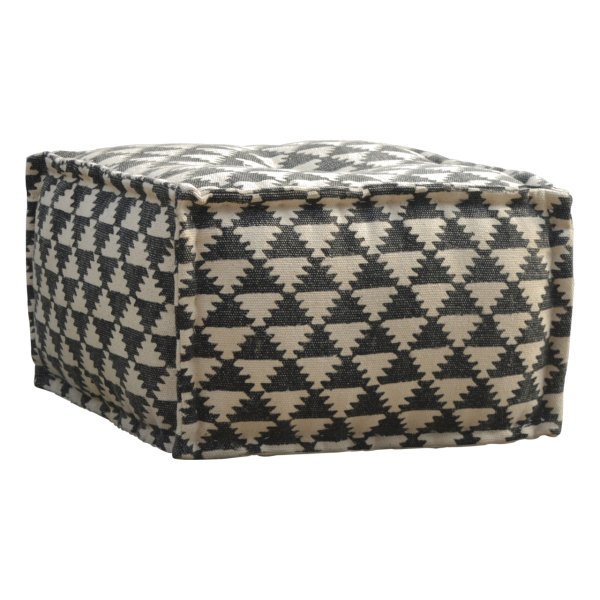 Solid Mango Wood Cotton & Jute Upholstered Durrie Pouffe - Image 8