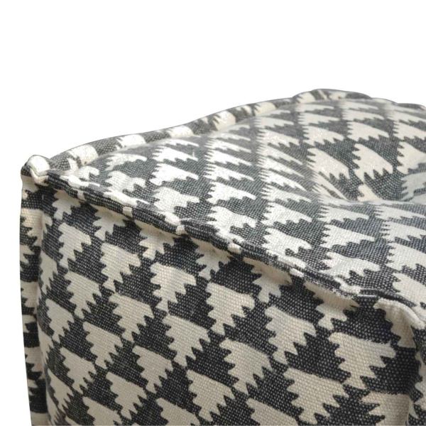 Solid Mango Wood Cotton & Jute Upholstered Durrie Pouffe - Image 7