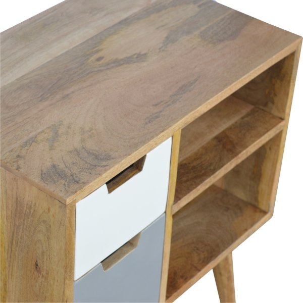 Solid Mango Wood Oak Finished 2 Drawer Hand Painted Grey and White Cabinet - Image 4
