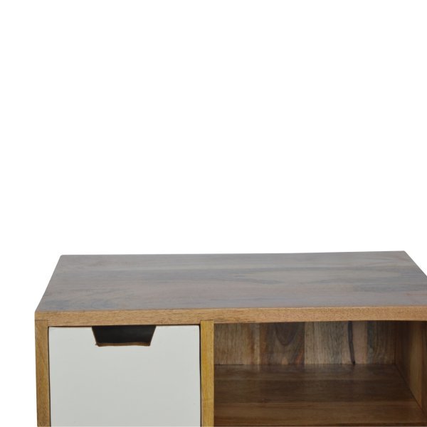 Solid Mango Wood Oak Finished 2 Drawer Hand Painted Grey and White Cabinet - Image 5