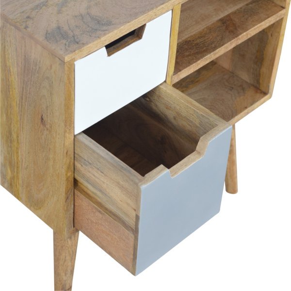 Solid Mango Wood Oak Finished 2 Drawer Hand Painted Grey and White Cabinet - Image 7