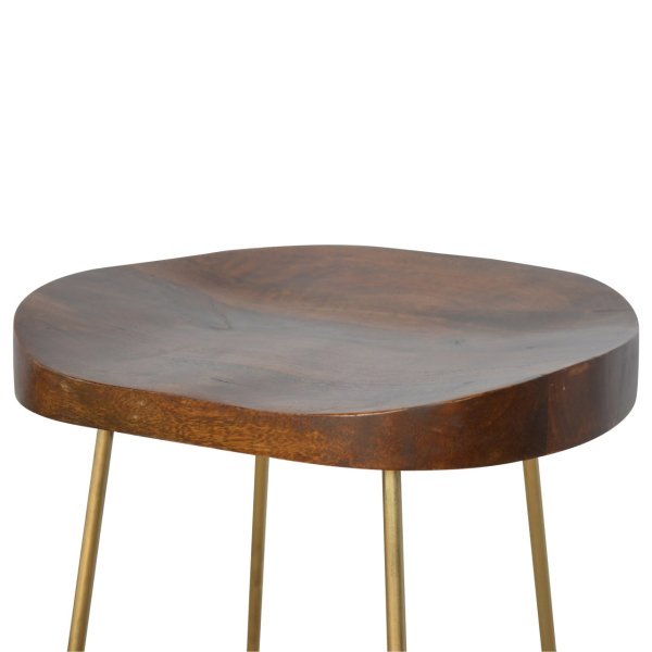 Solid Mango Wood Chestnut Finished Iron Based Gold Coloured Bar Stool - Image 4