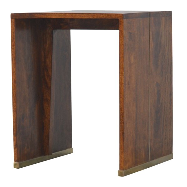 Solid Mango Wood Chestnut Finished Gold Inlay End Table - Image 2
