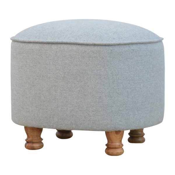 Solid Mango Wood Light Grey Tweed Upholstered Oval Footstool - Image 2
