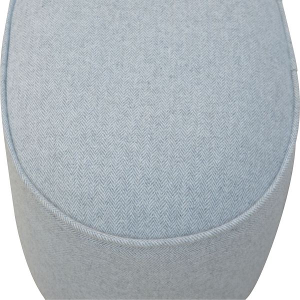 Solid Mango Wood Light Grey Tweed Upholstered Oval Footstool - Image 5