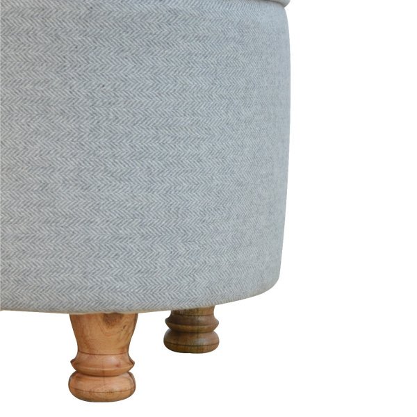 Solid Mango Wood Light Grey Tweed Upholstered Oval Footstool - Image 6