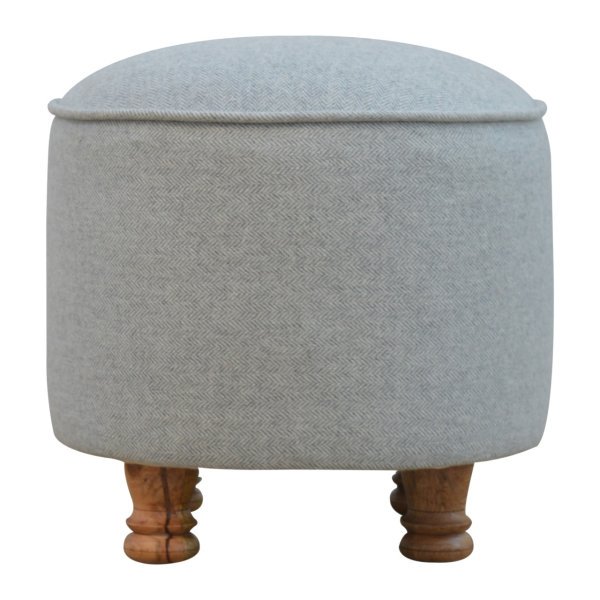 Solid Mango Wood Light Grey Tweed Upholstered Oval Footstool - Image 7