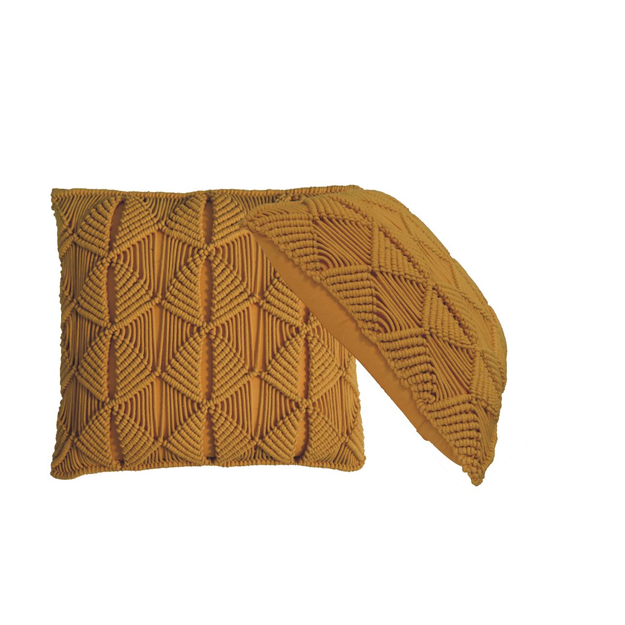 Solid Mango Wood Esmi Textured Cushion Set of 2 Mustard Coloured