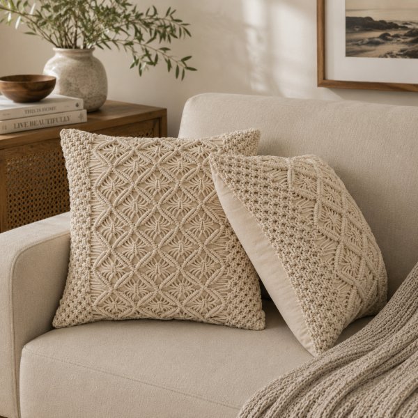 Solid Mango Wood Set of 2 Cream Lira Cushions