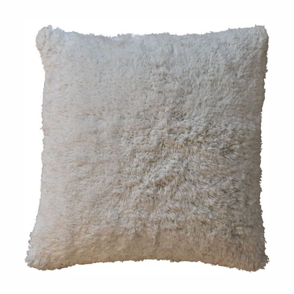 Solid Mango Wood Set of 2 Cream Fluffy Cushions - Image 3