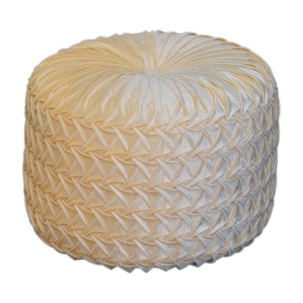 Solid Mango Wood White Pleated Velvet Hart Pouffe - Image 2