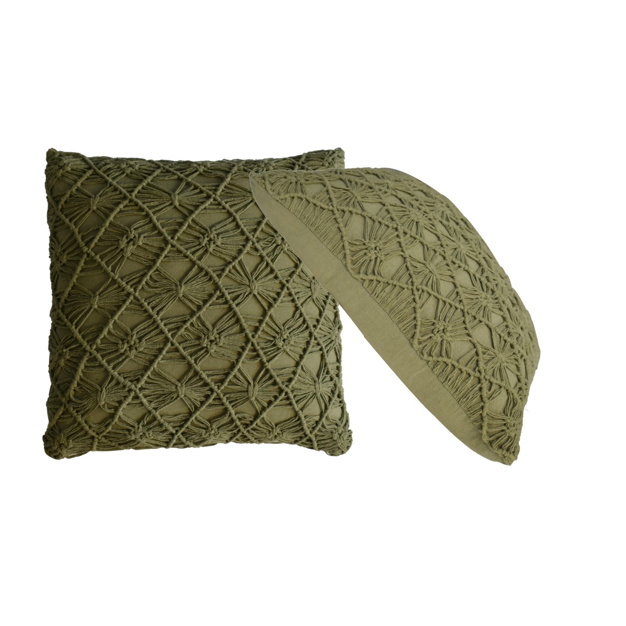 Solid Mango Wood Set of 2 Green Cotton Maura Filled Cushions