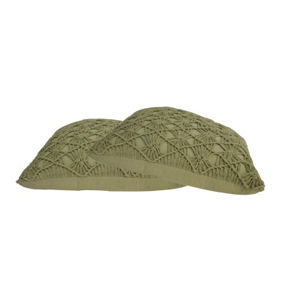 Solid Mango Wood Set of 2 Green Cotton Maura Filled Cushions - Image 2
