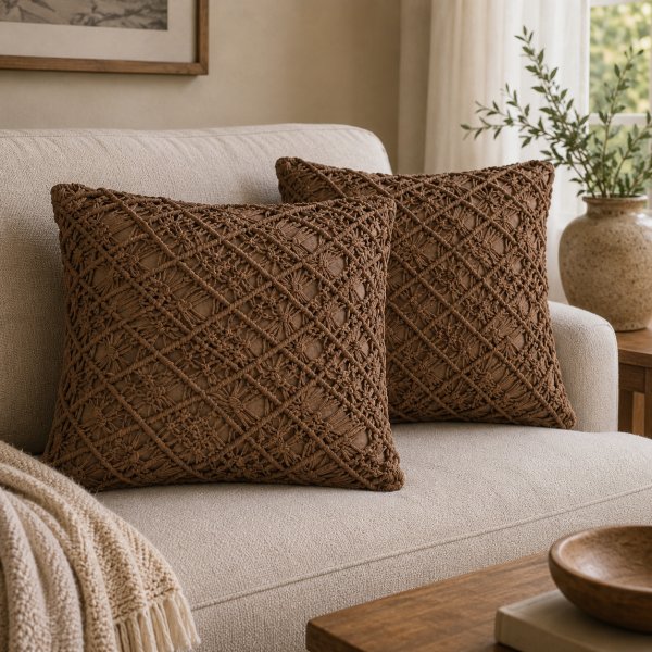Solid Mango Wood Set of 2 Coffee Maura Cushions