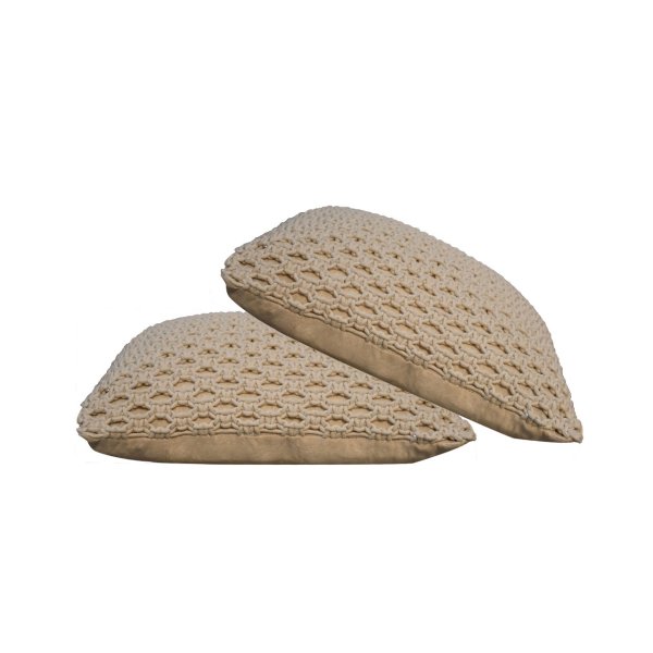 Solid Mango Wood Set of 2 Myra Natural White Cotton Blended Cushions - Image 2