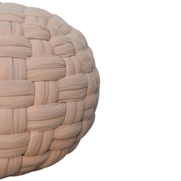 Solid Mango Wood Cream Basket Weave Tube Pouffe - Image 4