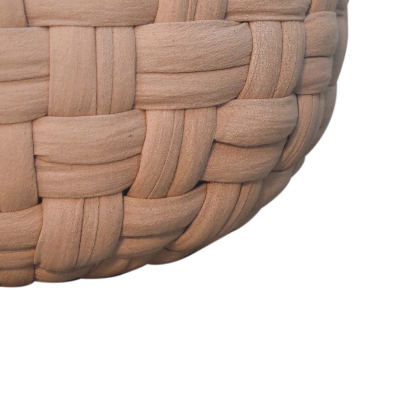 Solid Mango Wood Cream Basket Weave Tube Pouffe - Image 5