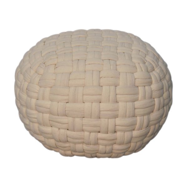 Solid Mango Wood White Cotton Woven Tube Pouffe - Image 2