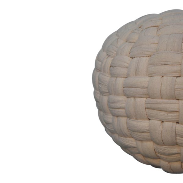 Solid Mango Wood White Cotton Woven Tube Pouffe - Image 4