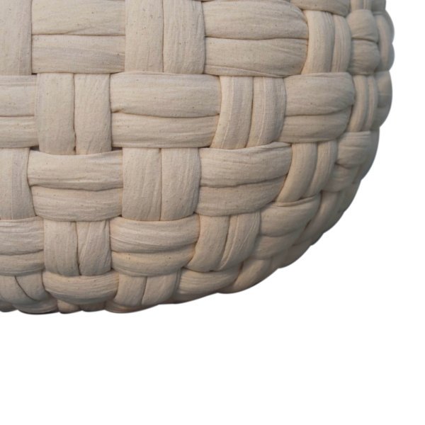 Solid Mango Wood White Cotton Woven Tube Pouffe - Image 5