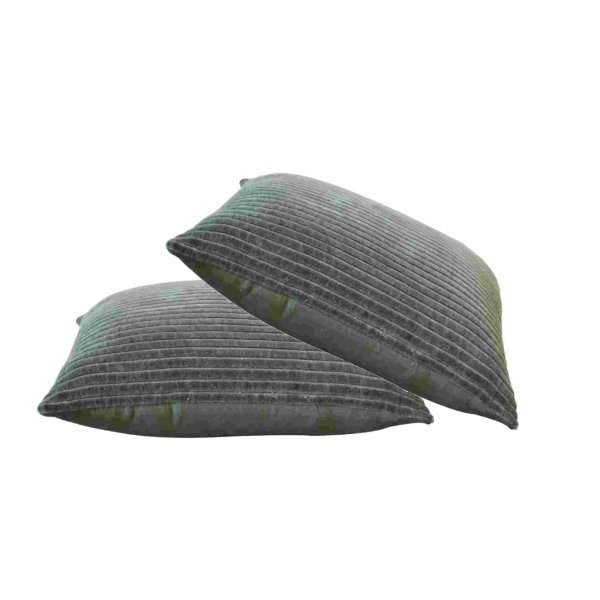 Solid Mango Wood Set of 2 Ribbed Green Cushions - Image 2