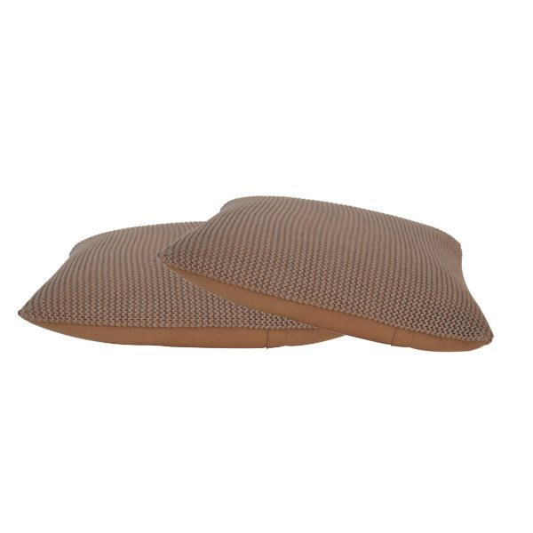 Solid Mango Wood Brown Cotton Cushion Set of 2 - Image 2