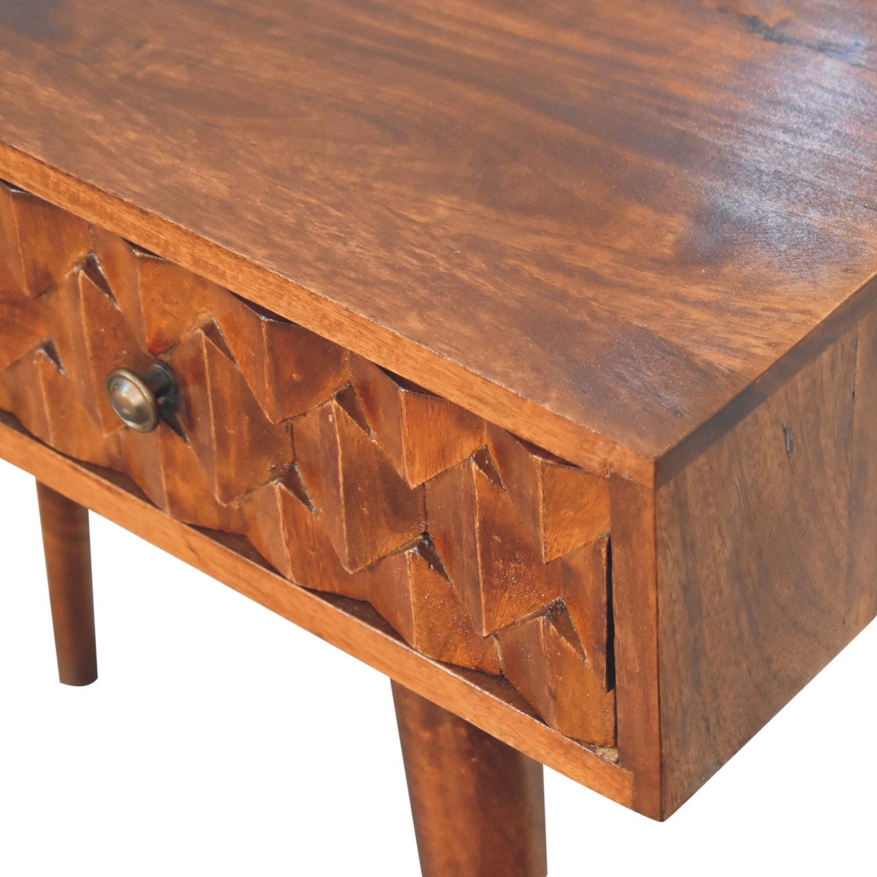 Solid Mango Wood Chestnut Finished Pineapple Carved 2 Drawer Console Table - Image 4