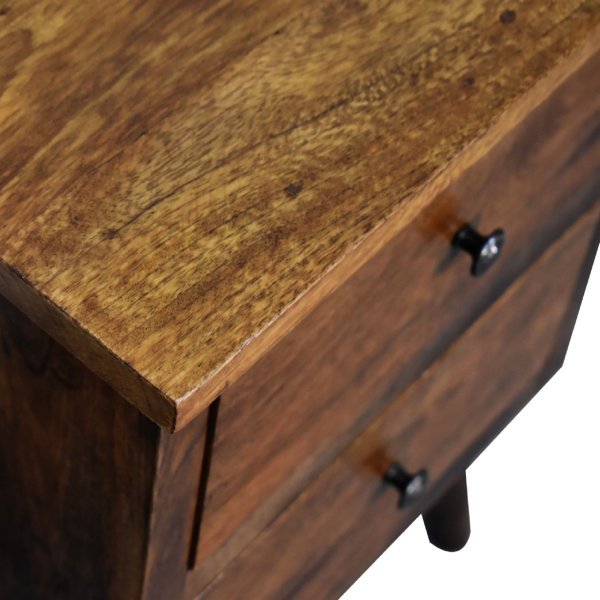 Solid Mango Wood Chestnut Finished 2 Drawer Bedside - Image 4