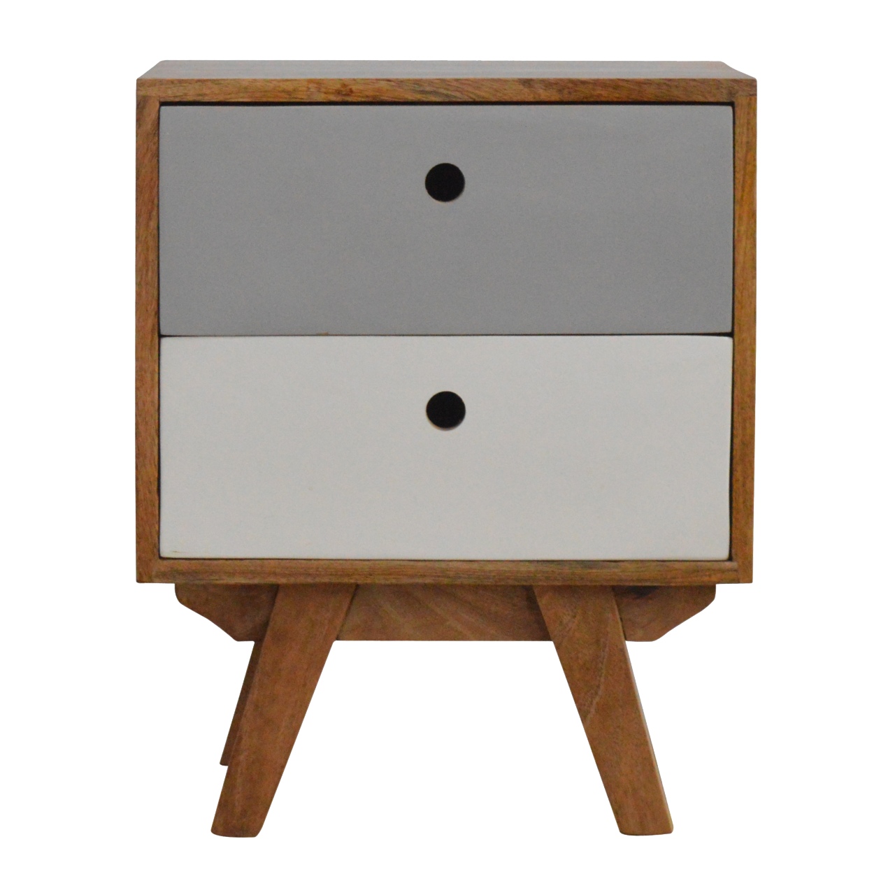 Solid Mango Wood Oak Finished 2 Drawers Two Tone Hand Painted Bedside