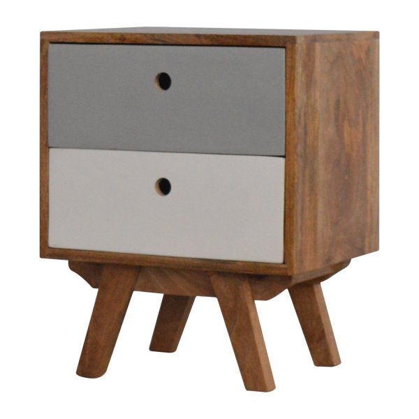 Solid Mango Wood Oak Finished 2 Drawers Two Tone Hand Painted Bedside - Image 2