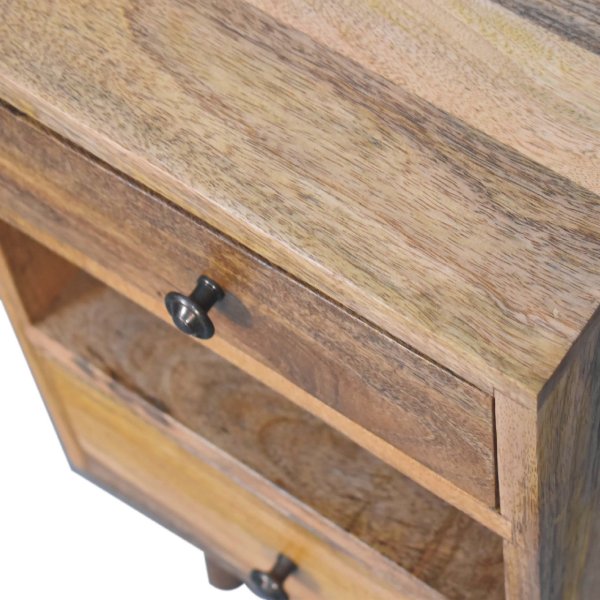 Solid Mango Wood Multi Oak Finished 2 Drawer 1 Slot Mini Classic Bedside - Image 5