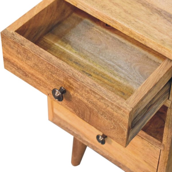 Solid Mango Wood Multi Oak Finished 2 Drawer 1 Slot Mini Classic Bedside - Image 6