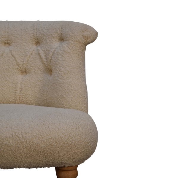 Solid Mango Wood Oak Finished Boucle Upholstered Cream Accent Chair - Image 3