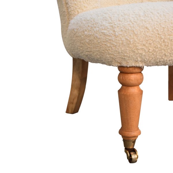 Solid Mango Wood Oak Finished Boucle Upholstered Cream Accent Chair - Image 6