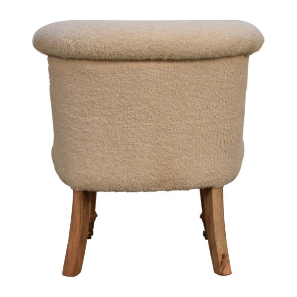 Solid Mango Wood Oak Finished Boucle Upholstered Cream Accent Chair - Image 8