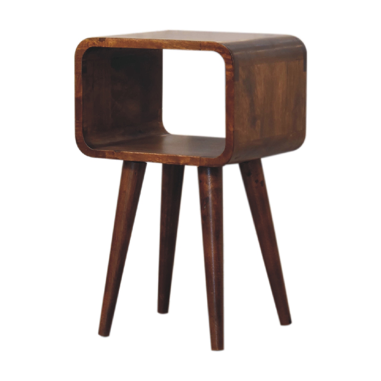 Solid Mango Wood Chestnut Finished Mini Curved Open Bedside - Image 3