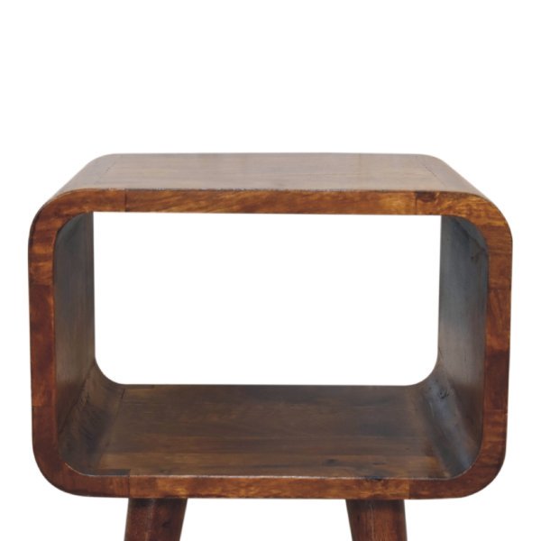 Solid Mango Wood Chestnut Finished Mini Curved Open Bedside - Image 4