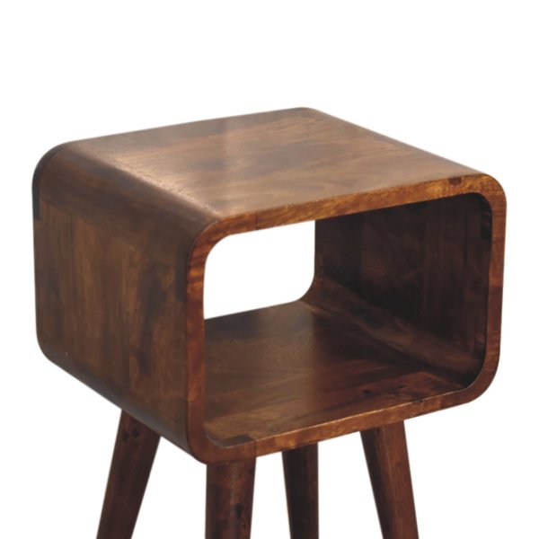 Solid Mango Wood Chestnut Finished Mini Curved Open Bedside - Image 5