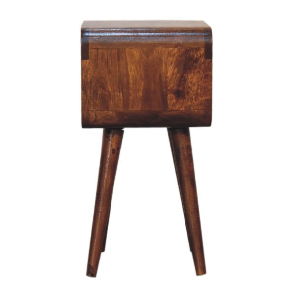 Solid Mango Wood Chestnut Finished Mini Curved Open Bedside - Image 7