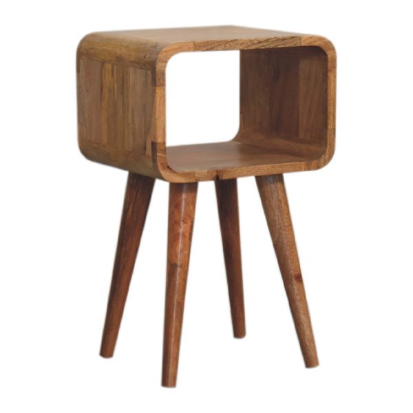 Solid Mango Wood Oak Finished Curved Open Bedside - Image 2